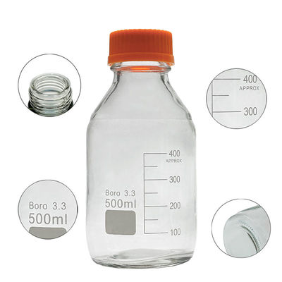 Laboratório 500 ml Botão redondo de fundo amarelo de vidro de parafuso para armazenamento de reagentes