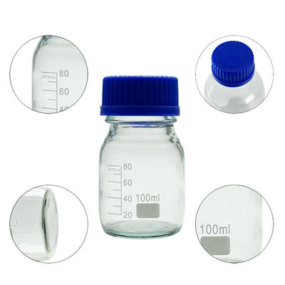 OEM ODM 100ml Reagente de vidro de laboratório de garrafas de vidro com tampa de parafuso azul